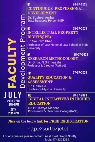 National Level Five Days Faculty Development Program (FDP) on “Research Methodology, Intellectual Property Rights, and Quality Education and Assessment.”