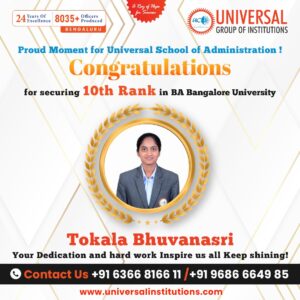 Universal School of Administration Student Secures 10th Rank in Bangalore University BA Program