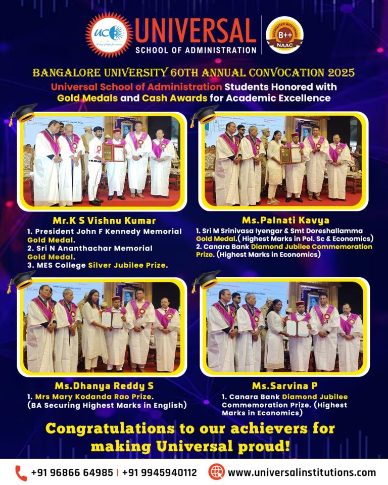 Universal School of Administration Students Shine at Bangalore University’s 60th Annual Convocation 2025